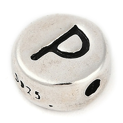 925 Sterling Silver Flat Round with Letter Beads LS-STER-G044-01AS-P-1