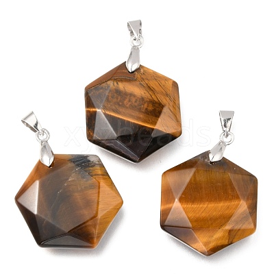 Faceted Natural Tiger Eye Pendants G-F340-03H-1
