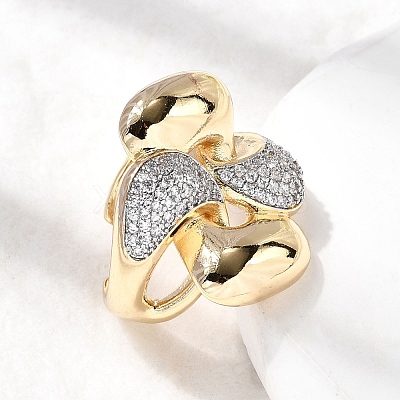 Brass Micro Pave Clear Cubic Zirconia Cuff Rings for Women RJEW-H262-01G-1