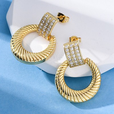 Ring Brass Micro Pave Clear Cubic Zirconia Dangle Stud Earrings EJEW-R025-08G-1