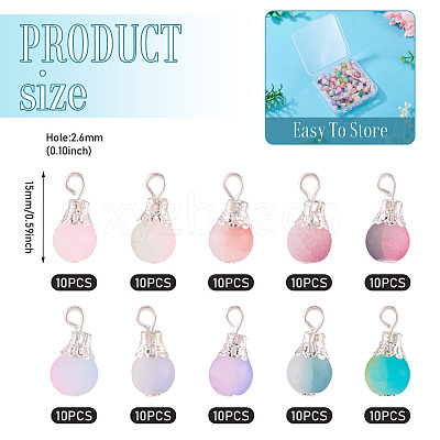 100Pcs 10 Colors Frosted Crackle Glass Pendants PALLOY-TAC0206-1