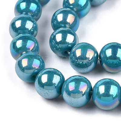 Electroplate Opaque Glass Beads Strands GLAA-T032-P10mm-AB13-1