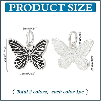 2Pcs 2 Colors 925 Sterling Silver Butterfly Charms STER-PH0002-73-1