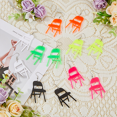 6 Pairs 6 Colors Acrylic Chair Dangle Earrings with Steel Iron Pins EJEW-FI0001-56-1