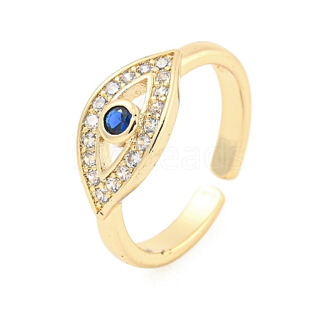 304 Stainless Steel Cubic Zirconia Evil Eye Open Cuff Ring for Women RJEW-S406-04G-03-1