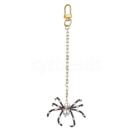 Glass & Shell Pearl Beads Spider Pendant Decorations HJEW-JM02075-1