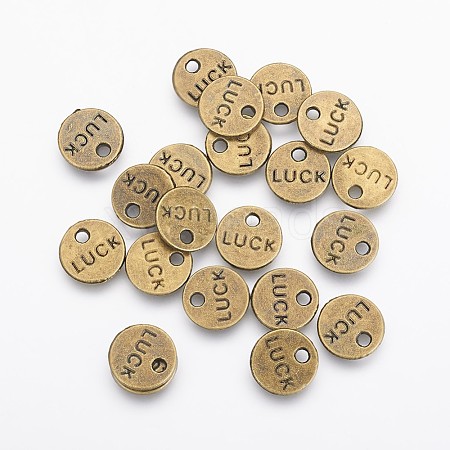 Flat Round Carved Word Luck Tibetan Style Message Charms X-TIBEP-A123975-AB-FF-1