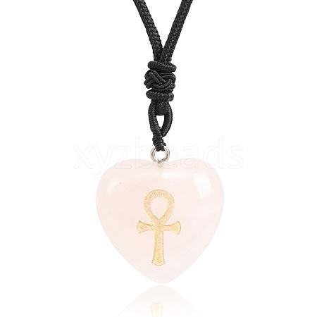 Natural Rose Quartz Heart Engraved AnKh Cross Pendant Personalized DIY Necklaces SC1205-6-1