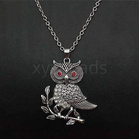 Alloy Light Siam Rhinestone Cute Owl Pendant Necklaces for Women ZP2296-1-1