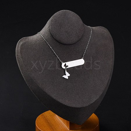 304 Stainless Steel Butterfly Pendant Cable Chain Necklaces for Women NJEW-P320-01B-P-1