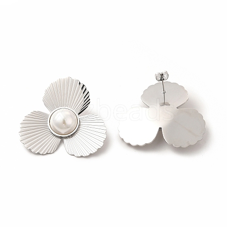 Flower 304 Stainless Steel Stud Earrings EJEW-C017-10P-1