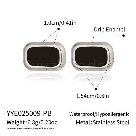Rectangle 304 Stainless Steel Stud Earrings HC7137-3-1