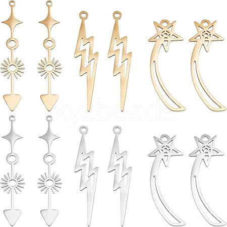 Unicraftale 12Pcs 6 Styles  201 Stainless Steel Pendants STAS-UN0034-04-1