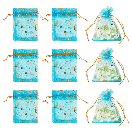 30Pcs Gold Stamping Moon Star Organza Drawstring Gift Bags ABAG-TA0002-21F-1