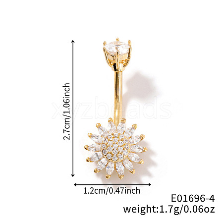 Shiny Sunflower Brass Full Crystal Rhinestone Belly Button Rings AG8892-4-1