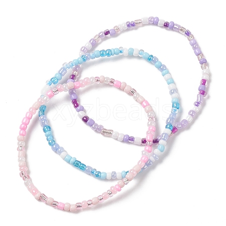 3Pcs 3 Color Glass Seed Beaded Stretch Bracelets Set BJEW-JB09426-1