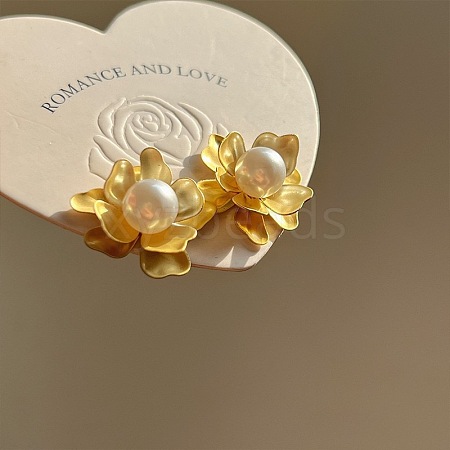 Retro Flower Brass & Imitation Pearl Stud Earrings for Womenes BM9538-3-1