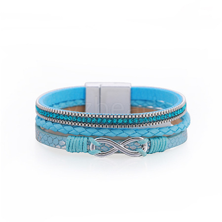 Bohemian Vacation Style Triple-layered Rhinestone Woven 8-shaped Leather Bracelet - Ethnic ST6255993-1