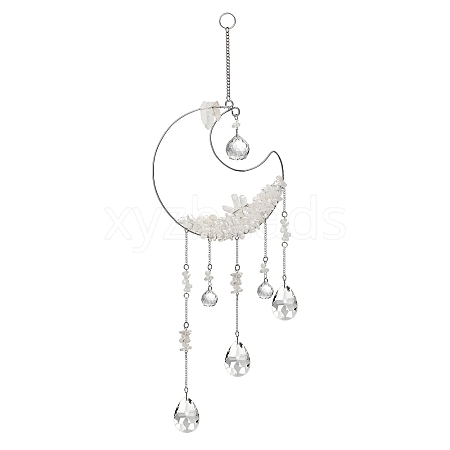 Opalite Chips Beaded Moon Hanging Ornaments PW-WGFD94D-04-1