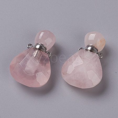 Teardrop Natural Rose Quartz Perfume Bottle Pendants G-H241-02B-P-1