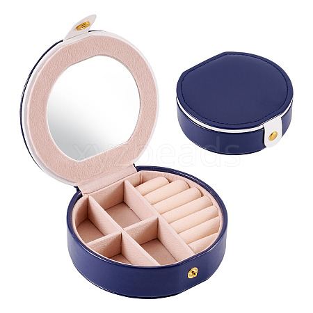 Round PU Leather & Plastic Jewelry Set Storage Box CON-TAC0014-06C-1