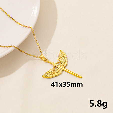 Vintage Stainless Steel Sword with Wing Pendant Necklaces for Women QX2053-8-1