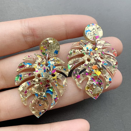 Leaf Acrylic Paillette Dangle Stud Earrings FS-WG5D05C-02-1