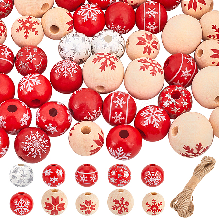 Painted Natural Wood European Beads WOOD-SC0001-83-1