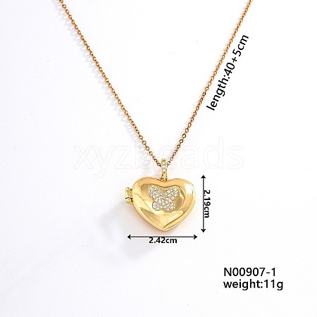 European and American Fashion Heart Shaped Brass Crystal Rhinestone Locket Pendant Necklaces CW4614-1-1