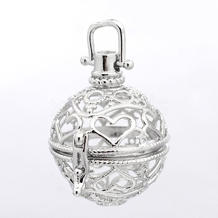 Round with Heart Brass Hollow Cage Pendants KK-P026-08P-NR-1