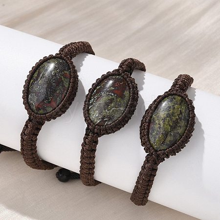 Adjustable Oval Natural Dragon Blood Braided Bead Bracelets BJEW-H626-02-12-1