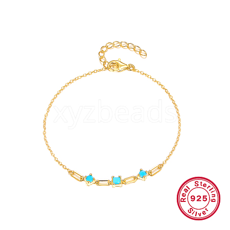 Simple S925 Sterling Silver with Synthesis Turquoise Link Bracelets for Women MP8538-3-1