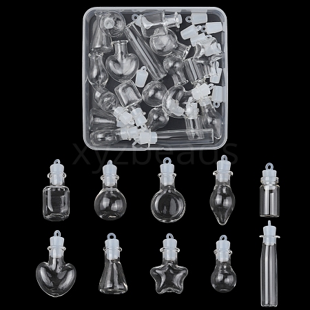 20Pcs 10 Styles Clear Glass Wishing Bottle Pendants GLAA-FS0002-19-1
