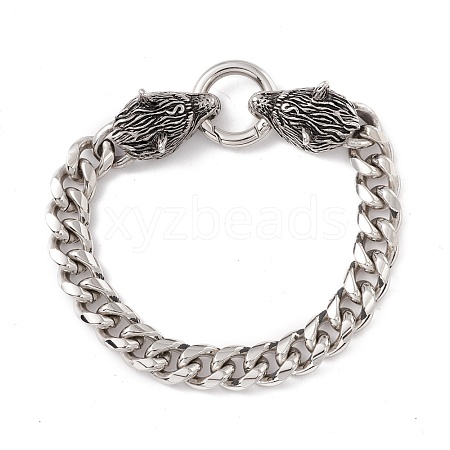 Tarnish Resistant 201 Stainless Steel Curb Chains Bracelet with Wolf Clasp for Women BJEW-E107-06P-1