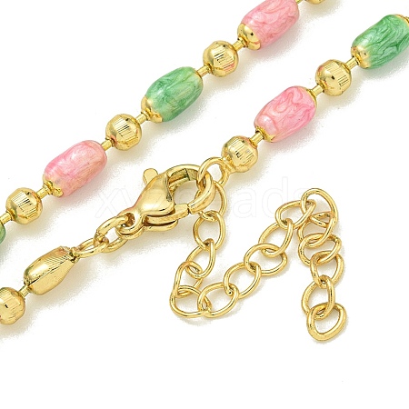 Brass Enamel Column Link Chain Necklaces NJEW-H039-08G-03-1