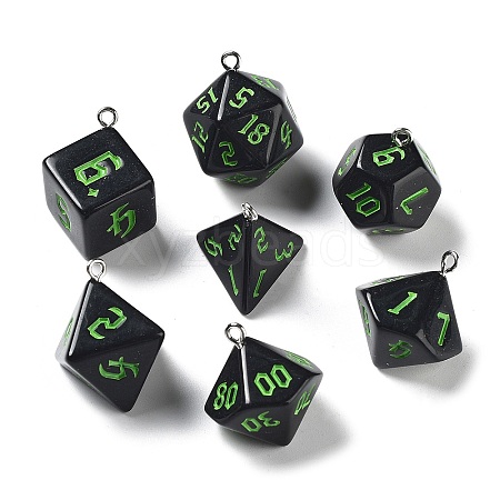 7Pcs 7 Styles Opaque Resin Polyhedral Dice Pendants Set RESI-A029-01B-1