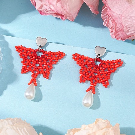 Glass Seed Beads Butterfly Stud Earrings EJEW-MZ00351-01-1