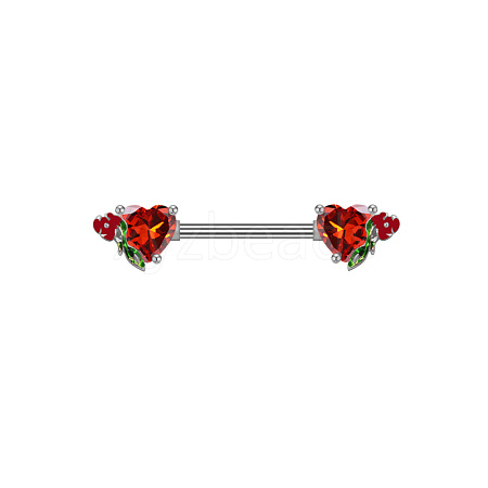 316L Surgical Stainless Steel Cubic Zirconia Heart Nipple Nail Rings WGC6B75-06-1