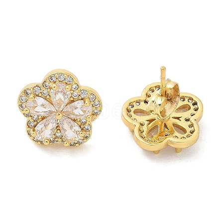 Rack Plating Brass Micro Pave Clear Cubic Zirconia Stud Earrings EJEW-H149-01G-1