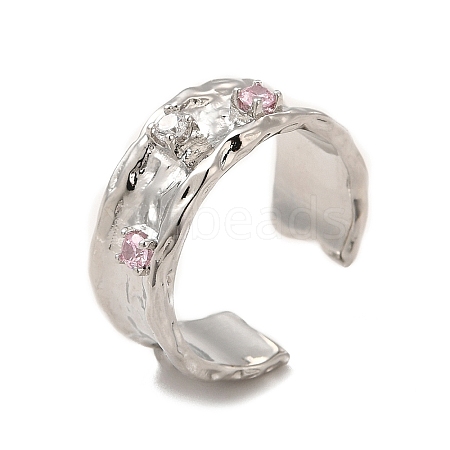 Pink Cubic Zirconia Diamond Open Cuff Ring RJEW-C048-04P-1