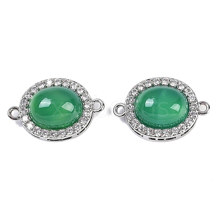 Natural Green Onyx Agate(Dyed & Heated) Oval Connector Charms KK-U043-50P-02-1