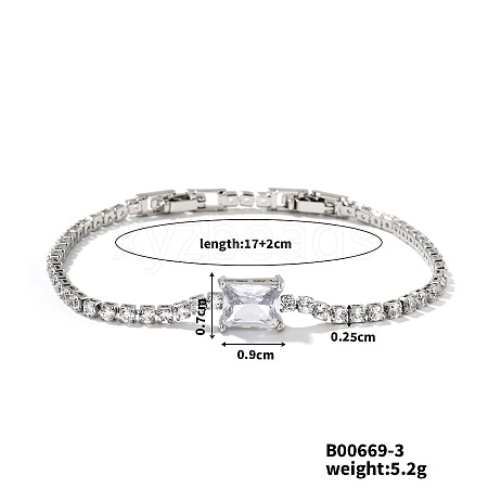 Elegant and Versatile Rectangle Brass Cubic Zirconia Bracelets for European and American Fashion QL5607-3-1