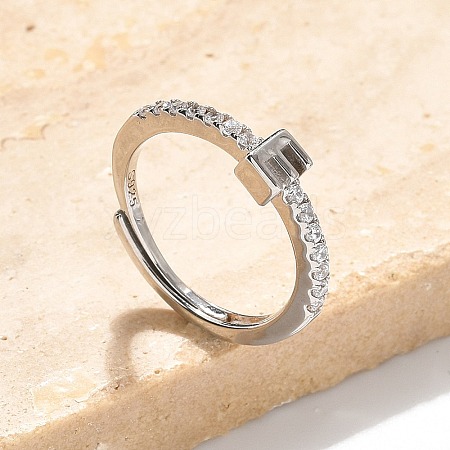 S925 Sterling Silver Adjustable Letter Rings for Women RJEW-M068-01P-E-1