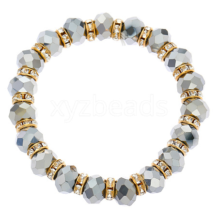 Electroplated Glass Beads Stretch Bracelets PW-WGDFEAE-06-1