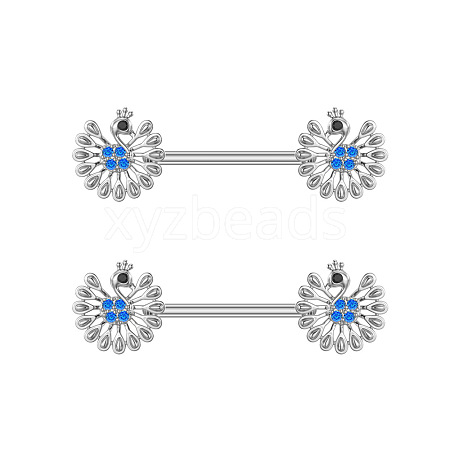 304 Stainless Steel Micro Pave Royal Blue Cubic Zirconia Nipple Rings WGA4B87-01-1