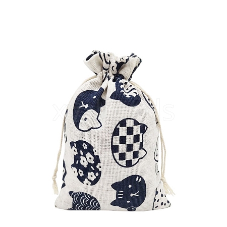 Printed Cotton Imitation Burlap Packing Pouches Drawstring Bags PW-WG7B662-05-1