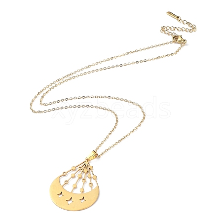 201 Stainless Steel Moon with Star Pendant Necklace with Cable Chains NJEW-Q317-06G-1