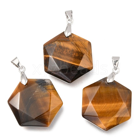 Faceted Natural Tiger Eye Pendants G-F340-03H-1