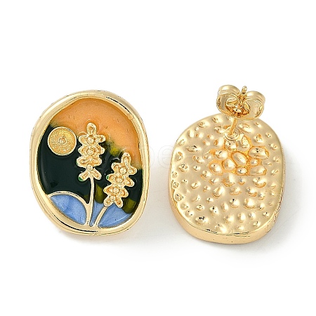 Brass Enamel Stud Earrings KK-P283-37G-1