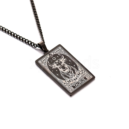 304 Stainless Steel Curb Chain Rectangle with Constellation Pendant Necklaces PW-WG0F5D0-06-1